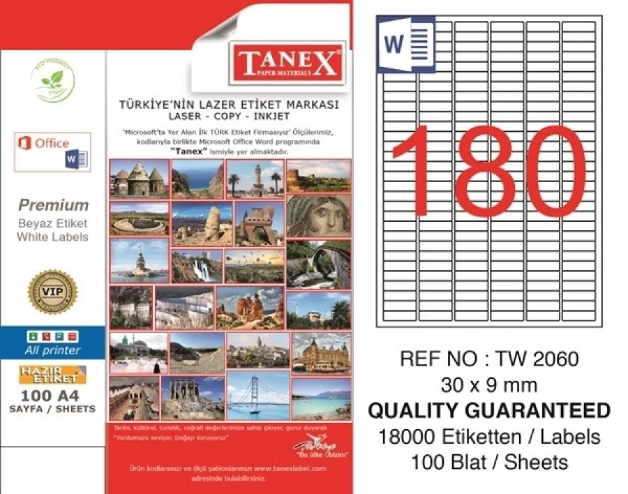  ETİKET LAZER A4 TW-2060 30X9 TANEX